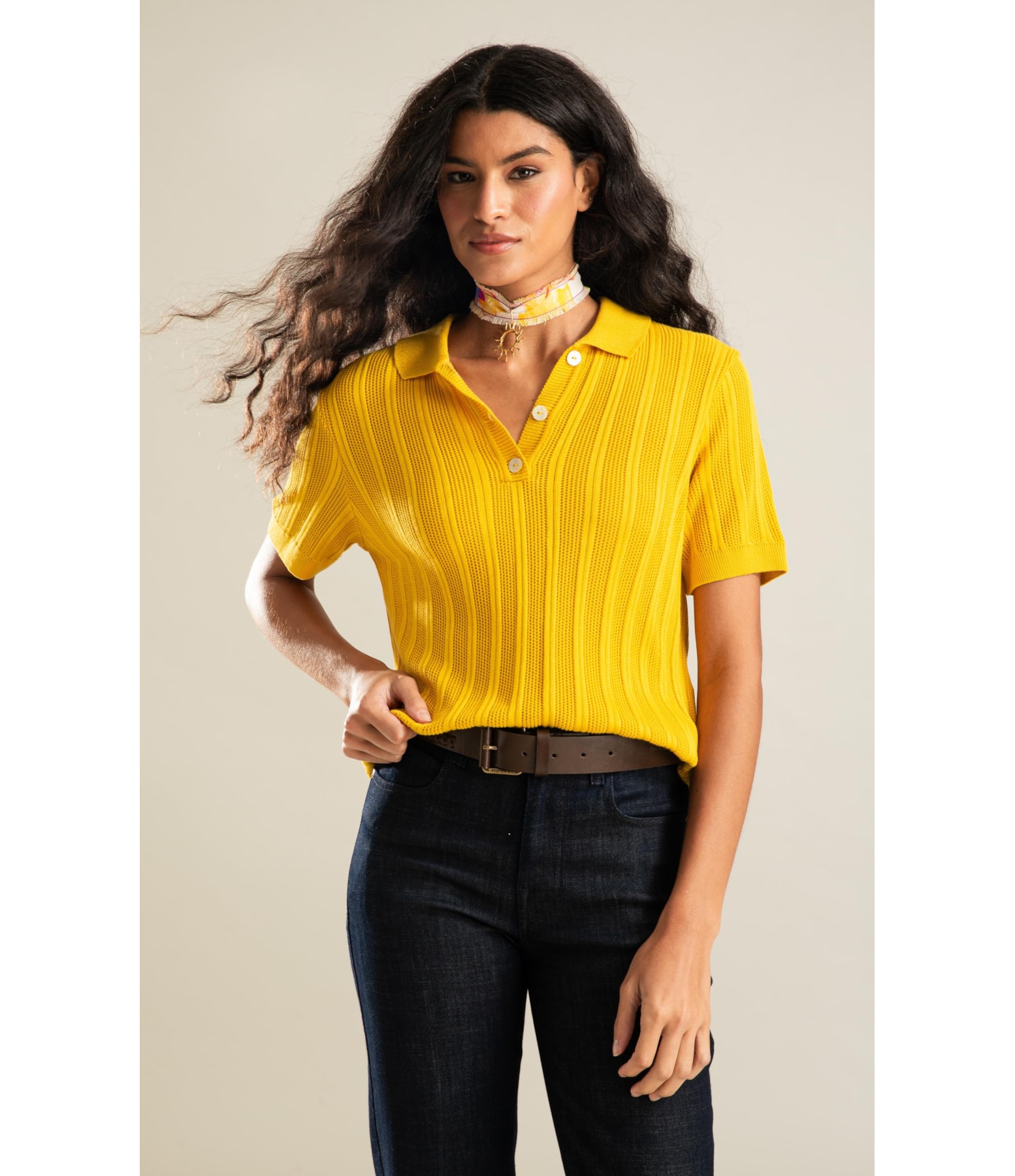 Tricot Polo Lya Listrado Amarelo