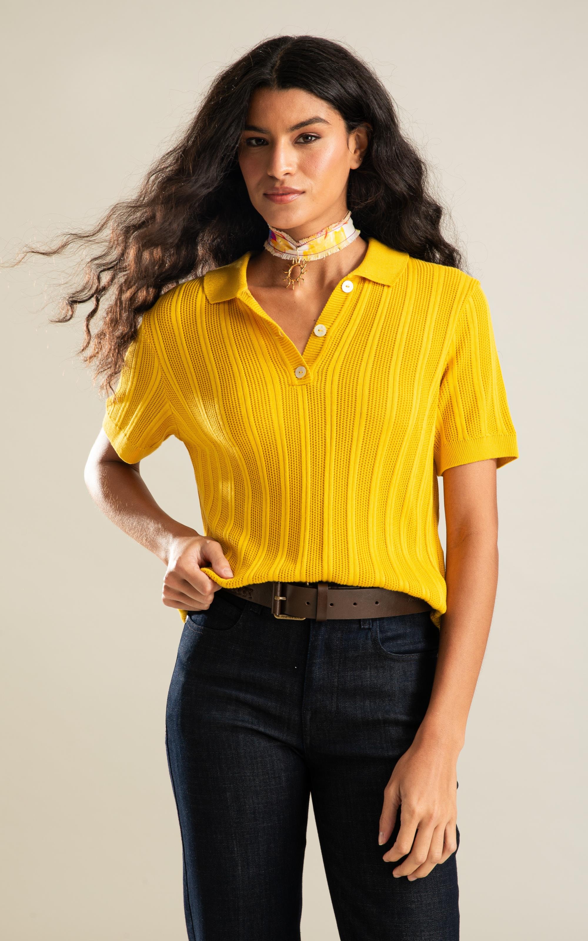 Tricot Polo Lya Listrado Amarelo