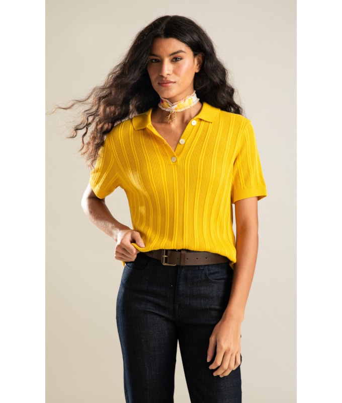 Tricot Polo Lya Listrado Amarelo