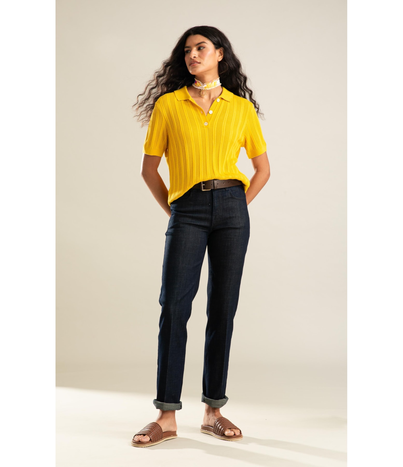 Tricot Polo Lya Listrado Amarelo