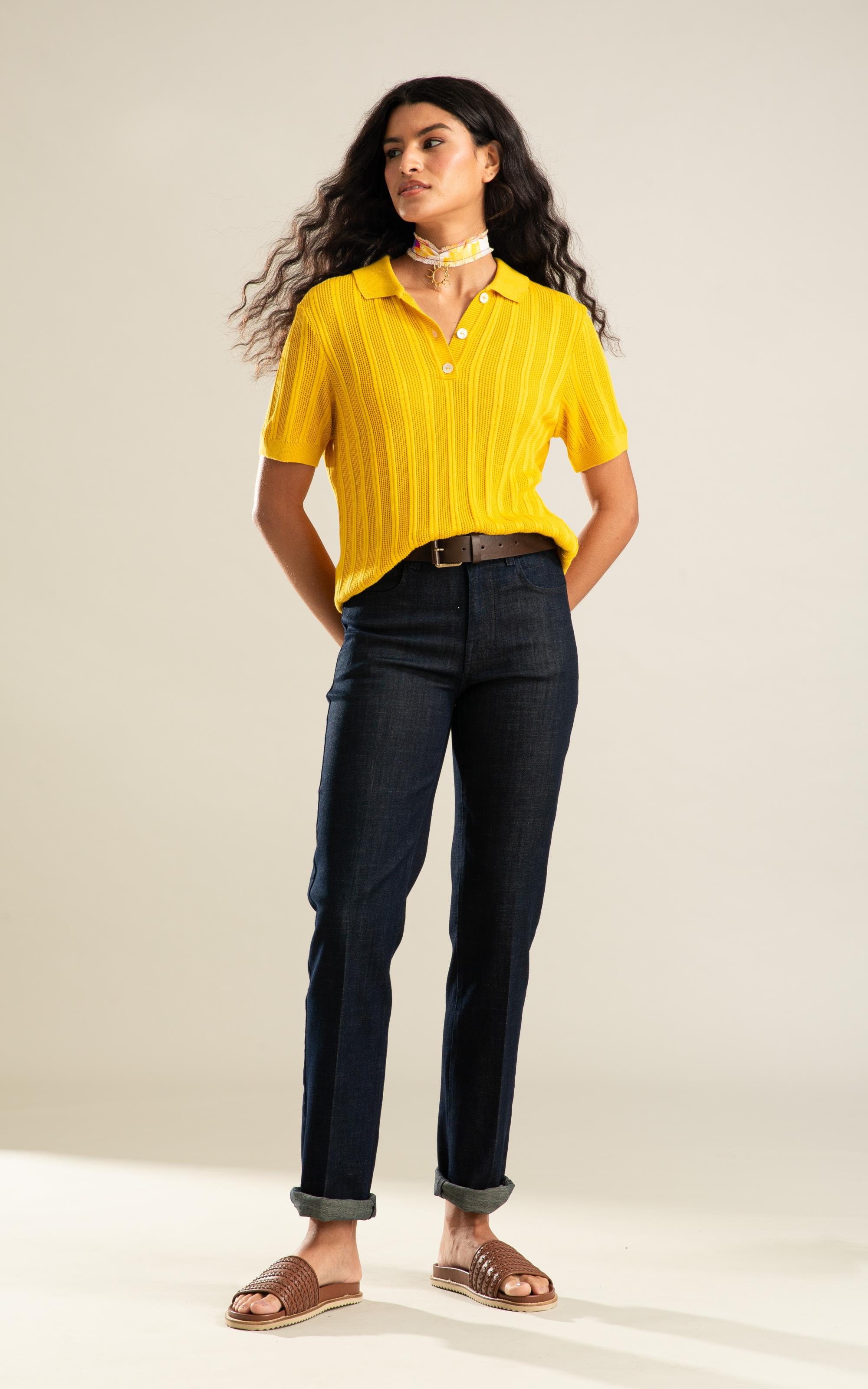 Tricot Polo Lya Listrado Amarelo