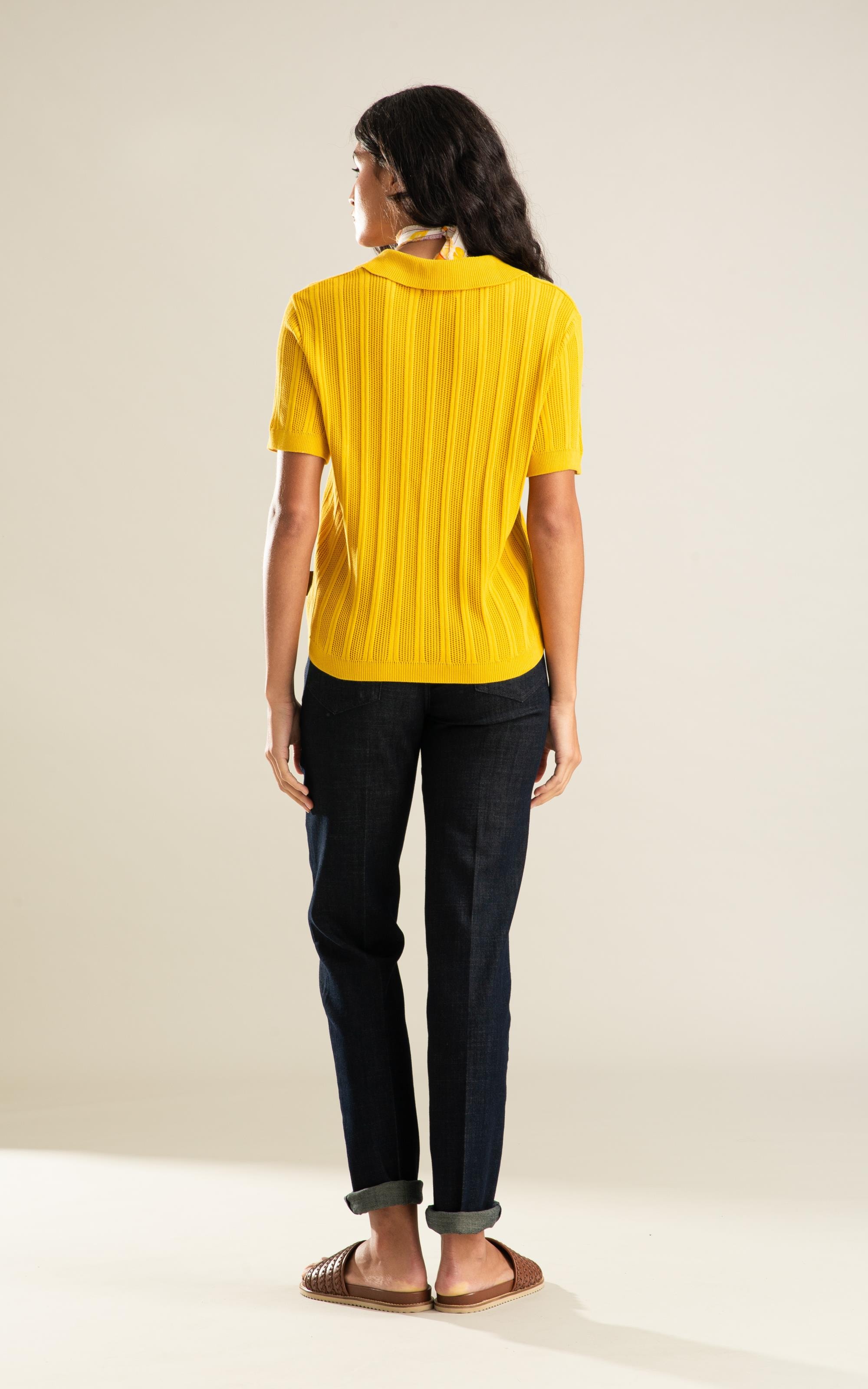 Tricot Polo Lya Listrado Amarelo