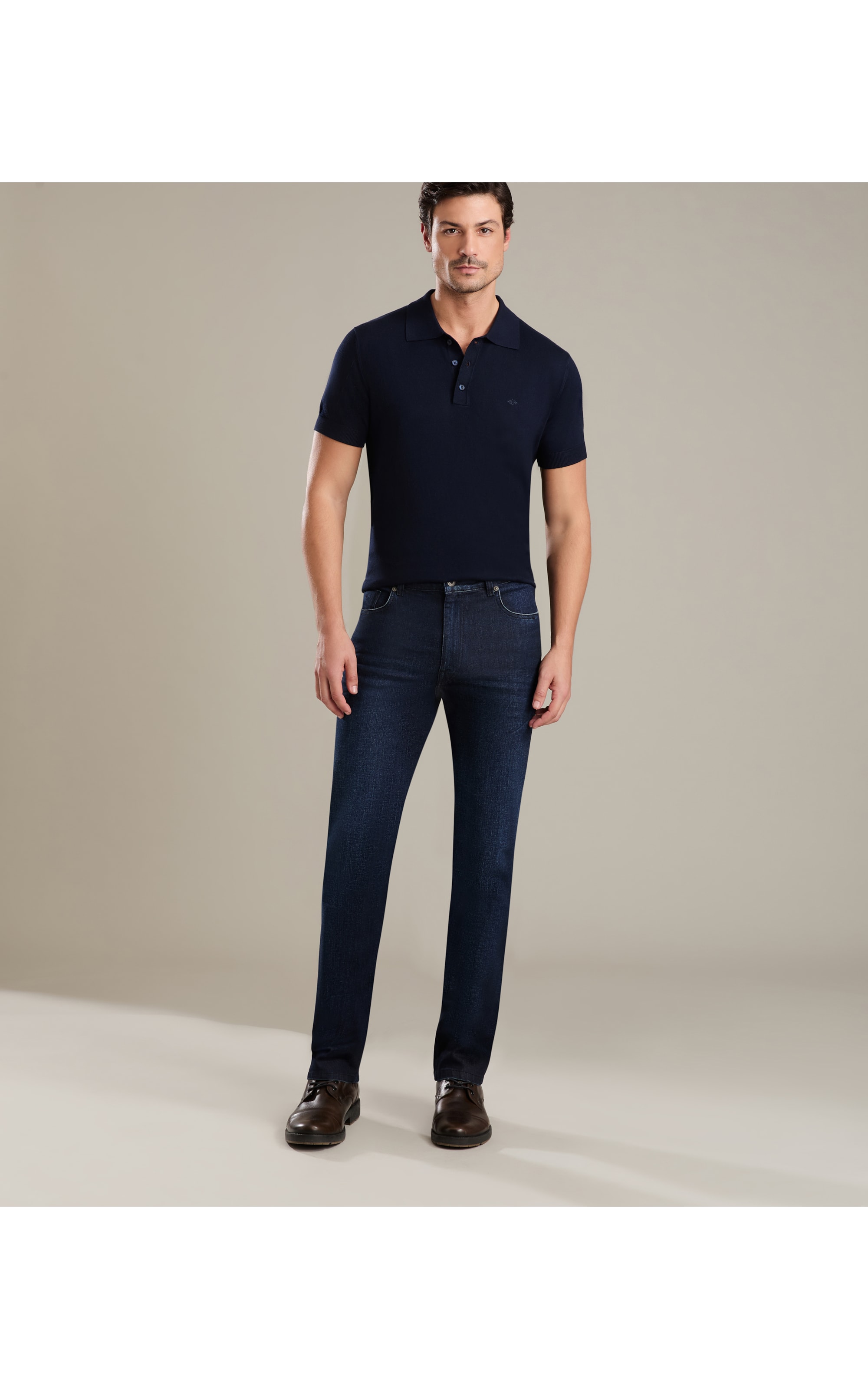 Tricot Polo Manga Curta Dark Navy