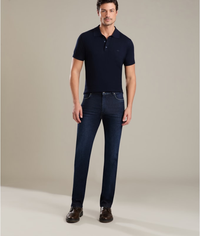 Tricot Polo Manga Curta Dark Navy