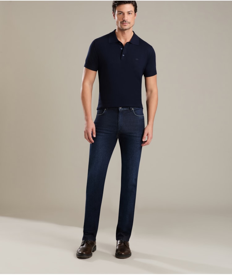 Tricot Polo Manga Curta Dark Navy