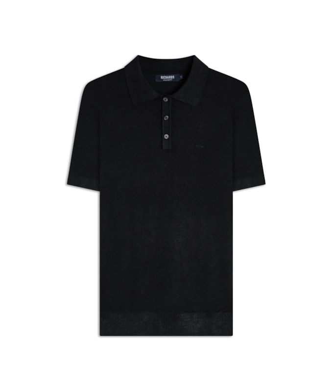 Tricot Polo Manga Curta Preto