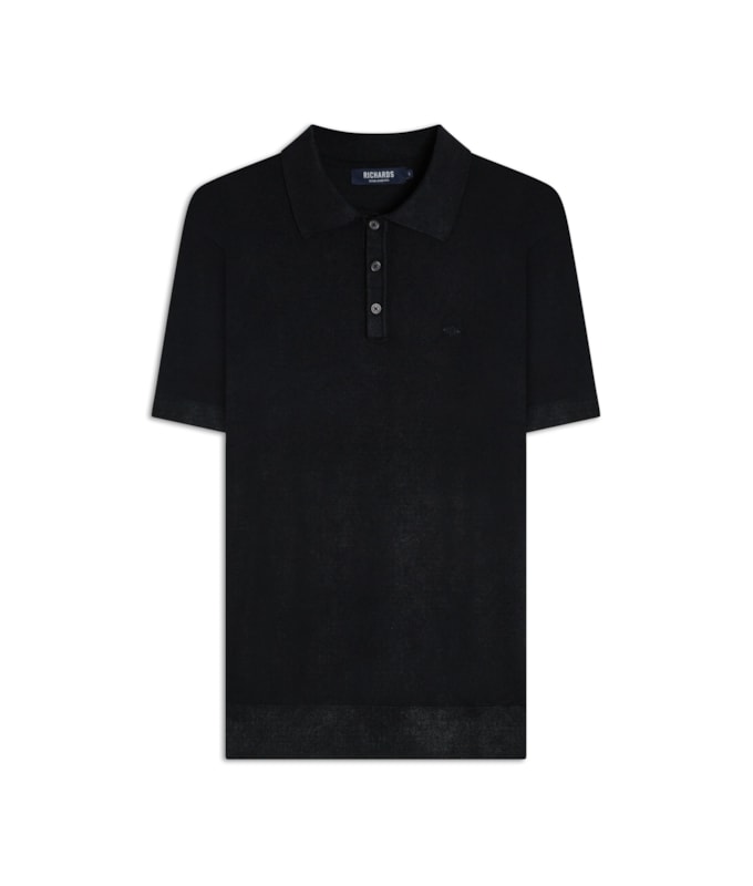 Tricot Polo Manga Curta Preto