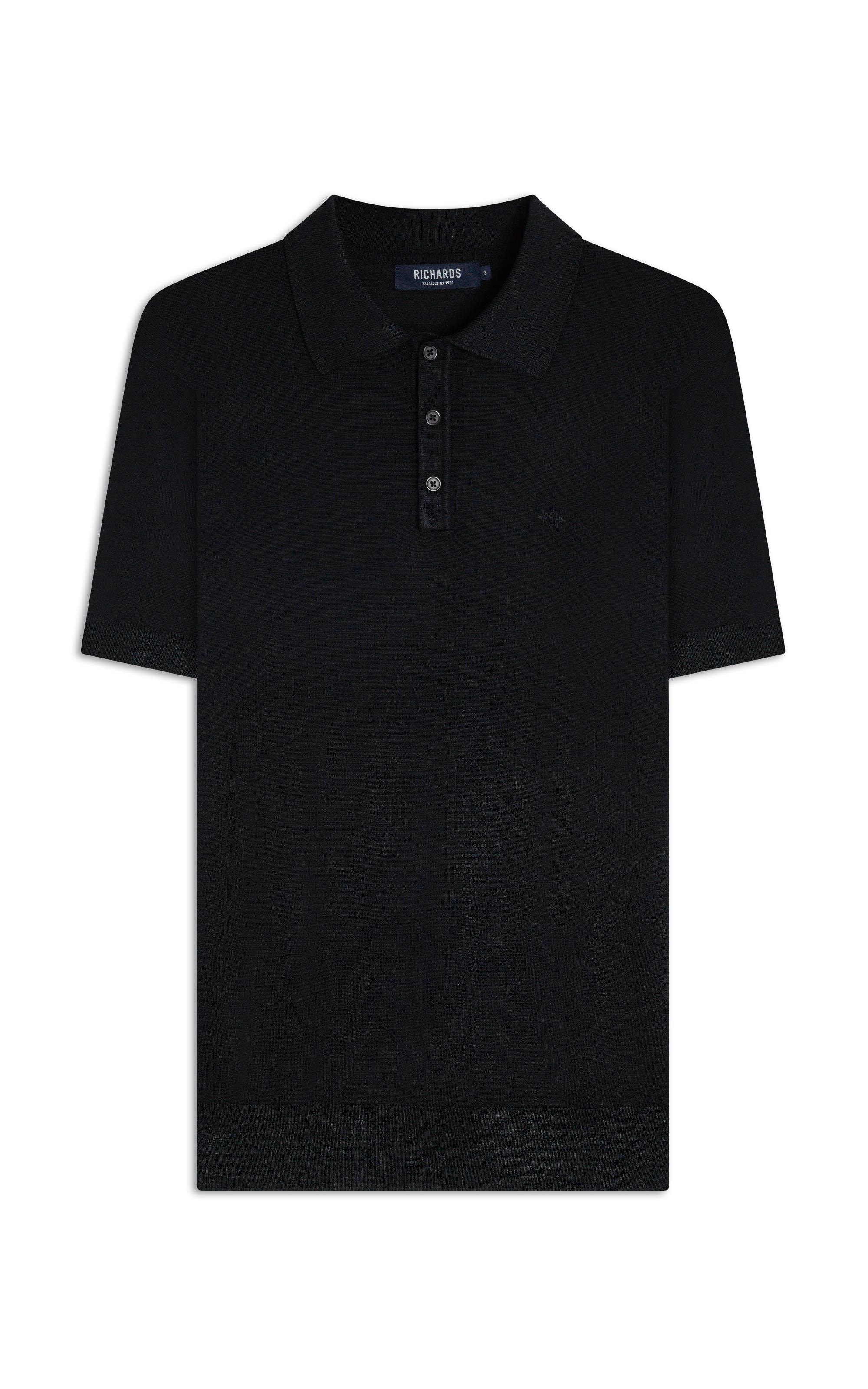 Tricot Polo Manga Curta Preto