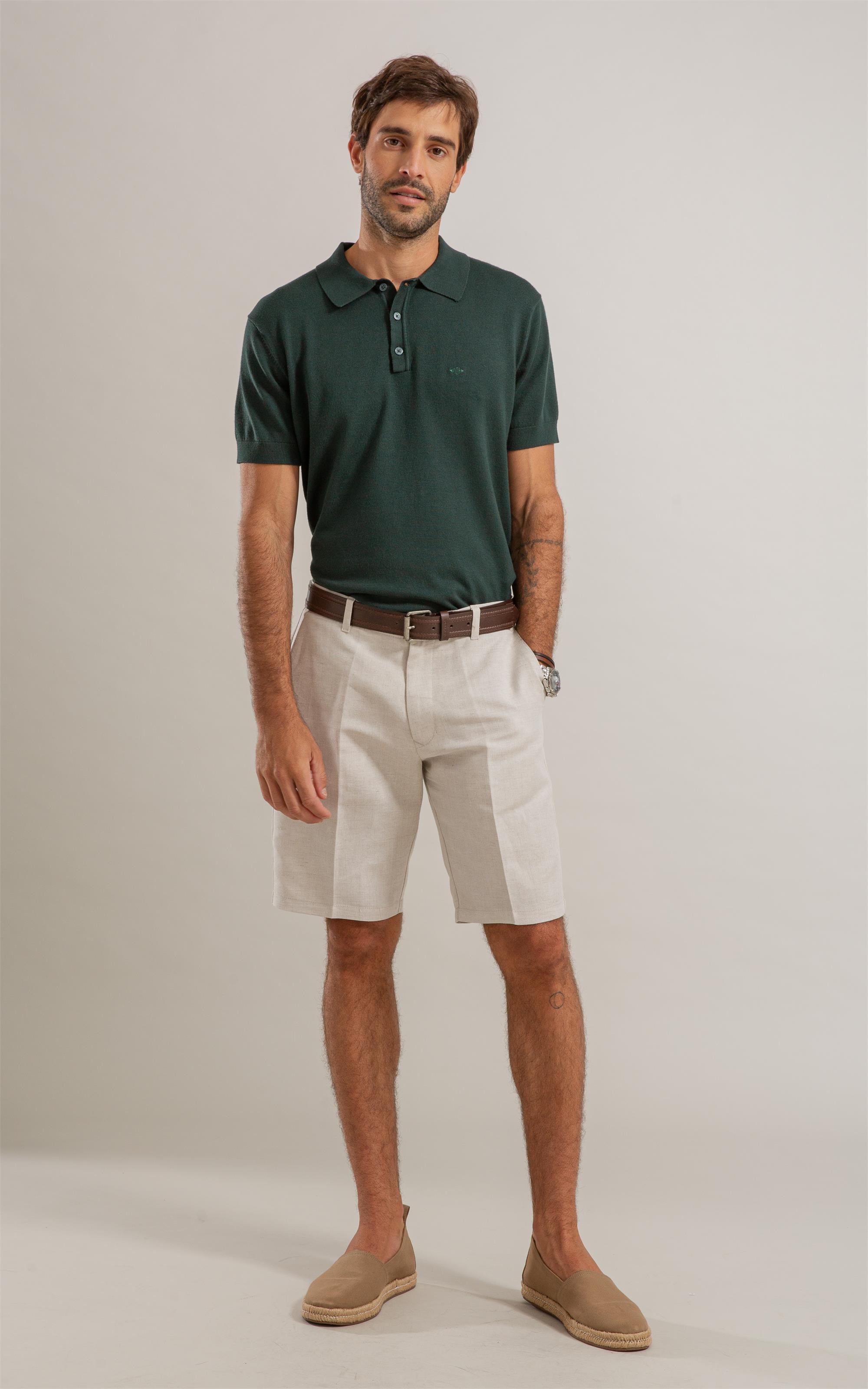 Tricot Polo Manga Curta Verde Escuro