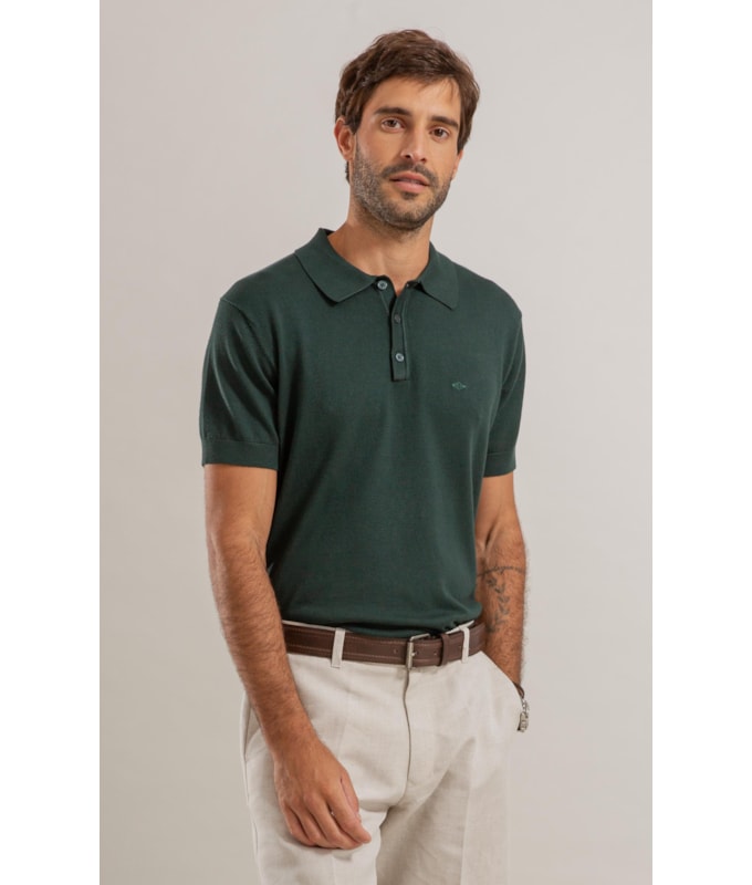 Tricot Polo Manga Curta Verde Escuro