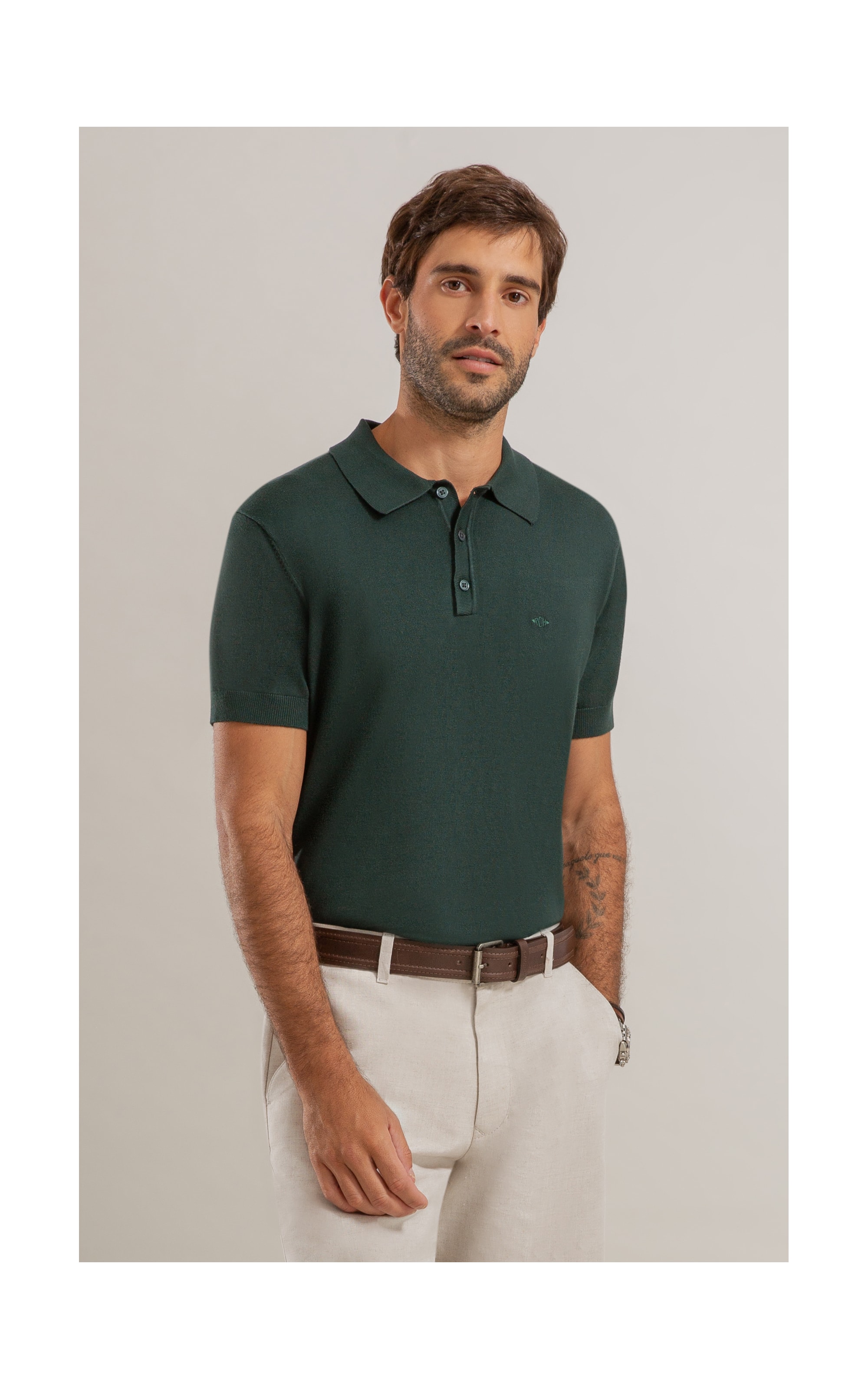 Tricot Polo Manga Curta Verde Escuro