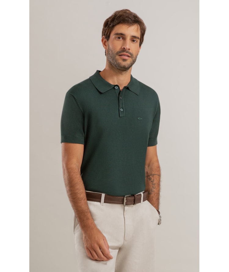 Tricot Polo Manga Curta Verde Escuro