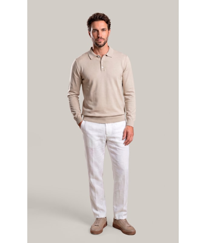 Tricot Polo Manga Longa Areia