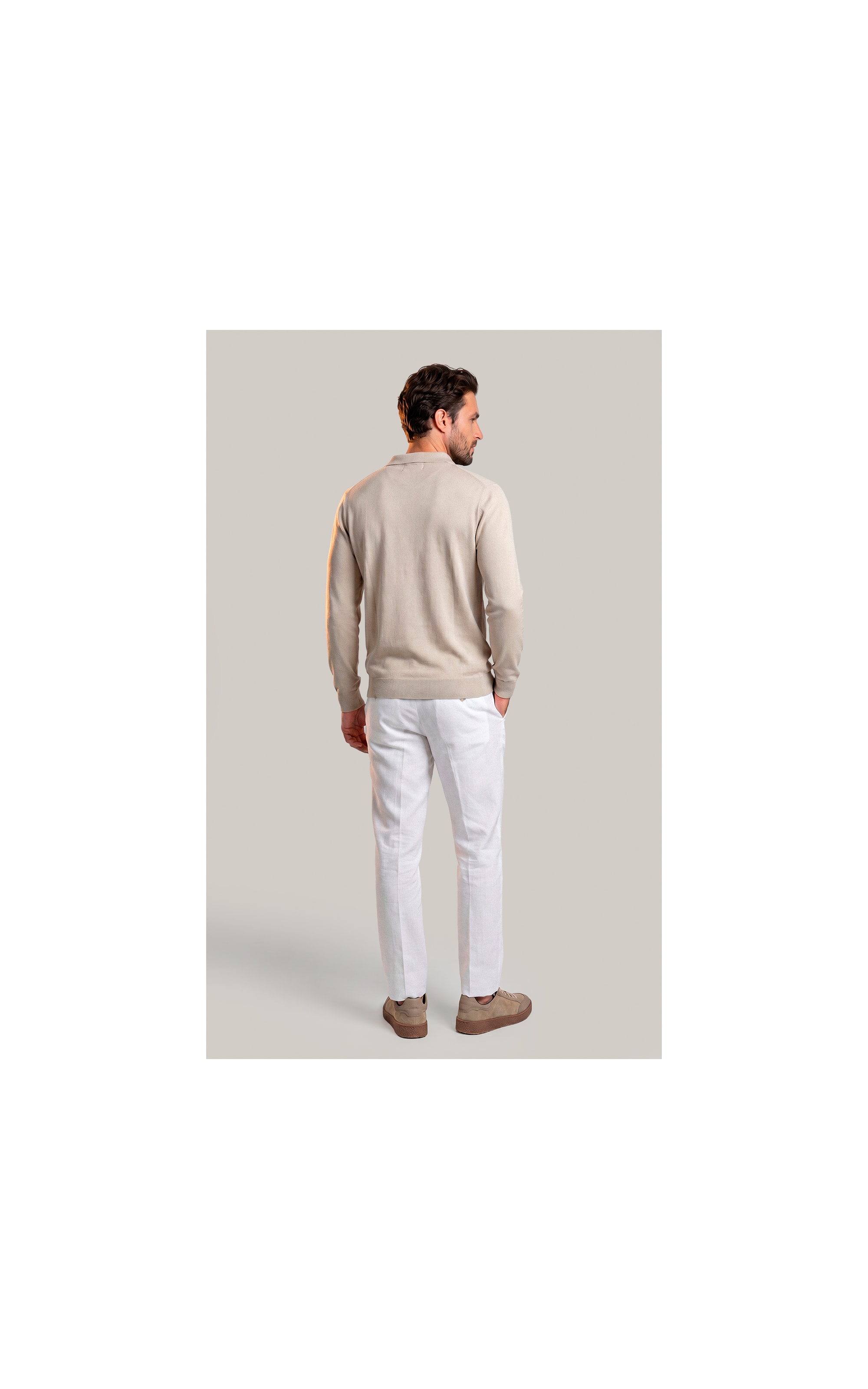 Tricot Polo Manga Longa Areia