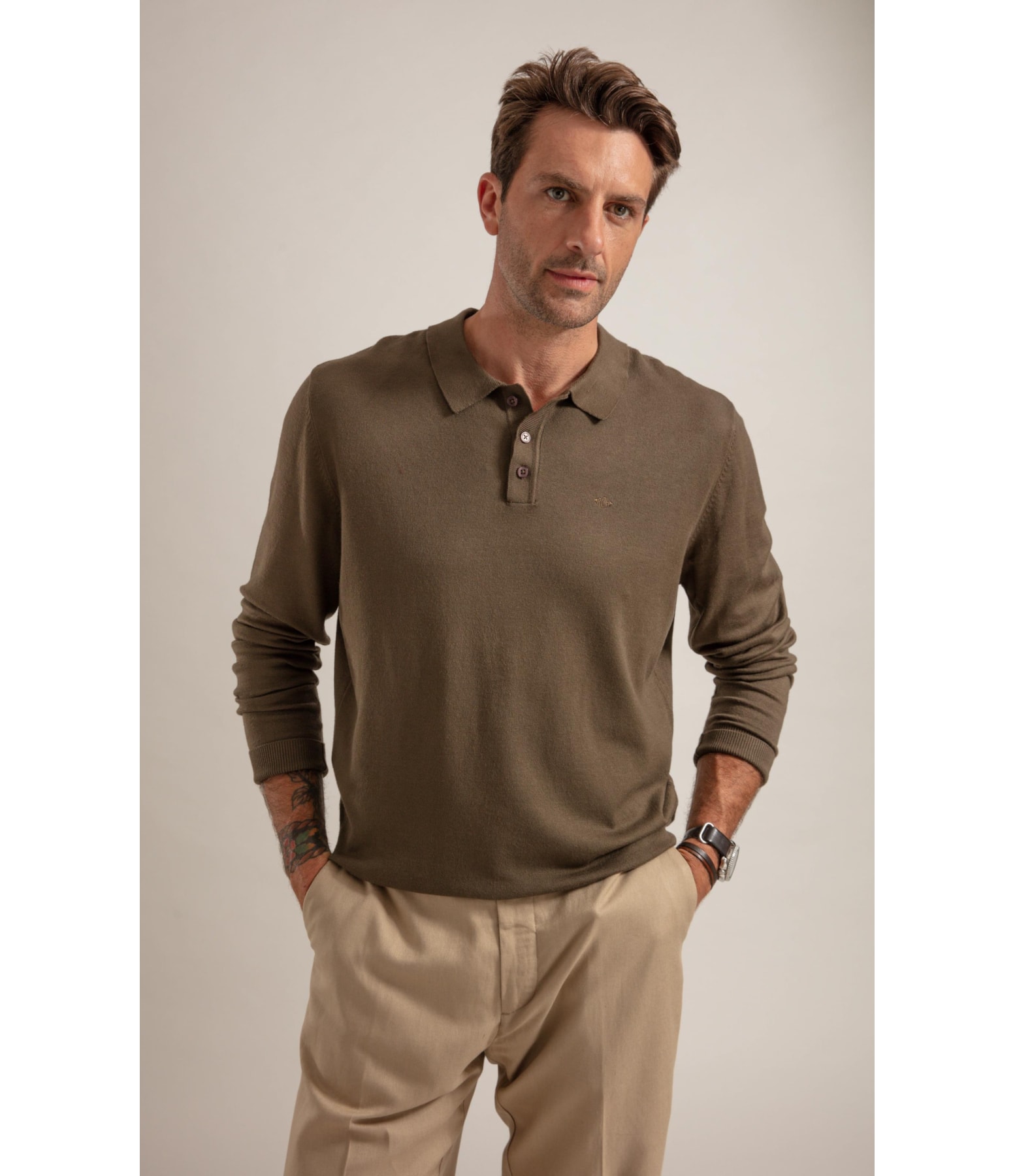 Tricot Polo Manga Longa Castor