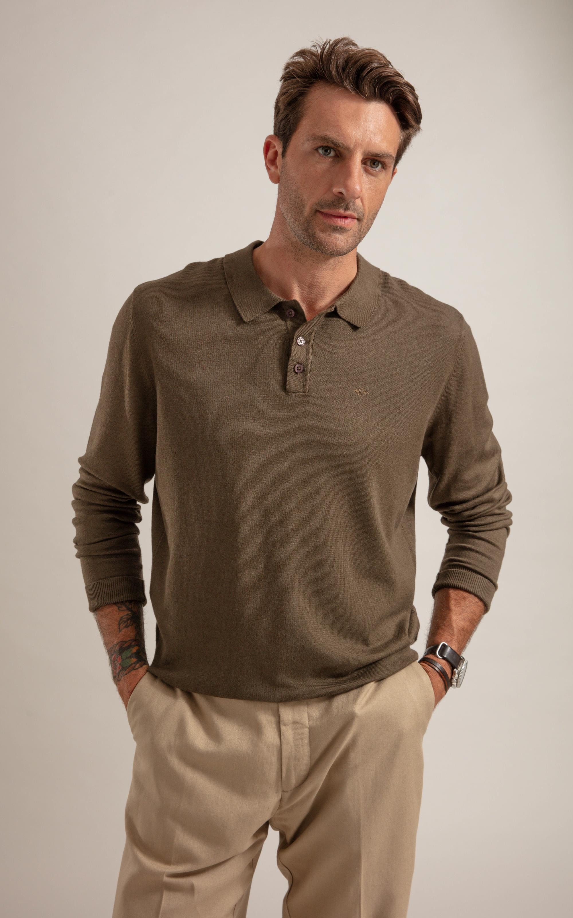 Tricot Polo Manga Longa Castor