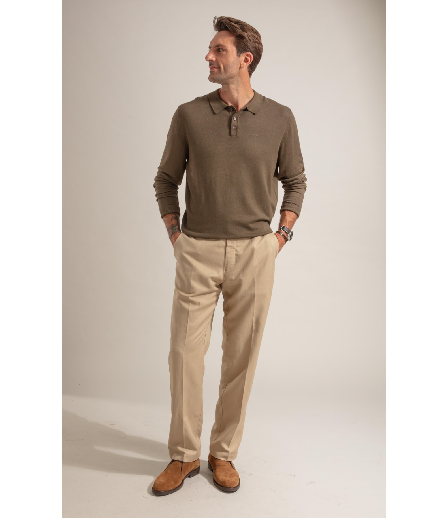 Tricot Polo Manga Longa Castor