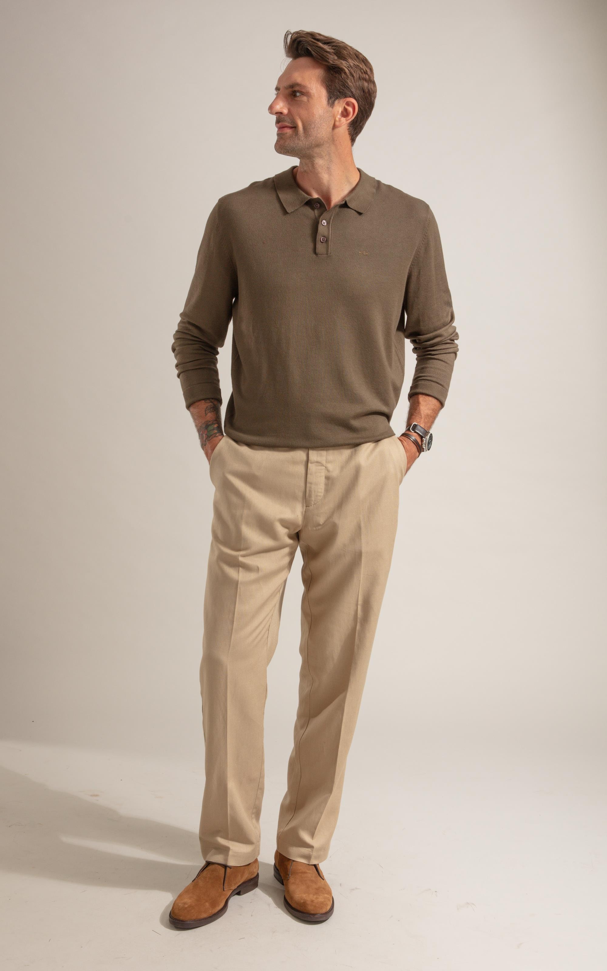 Tricot Polo Manga Longa Castor