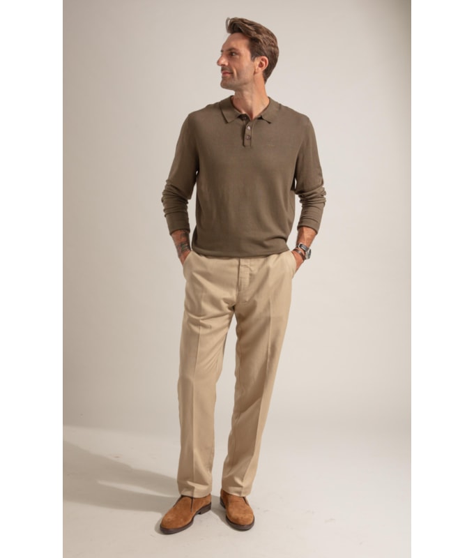 Tricot Polo Manga Longa Castor