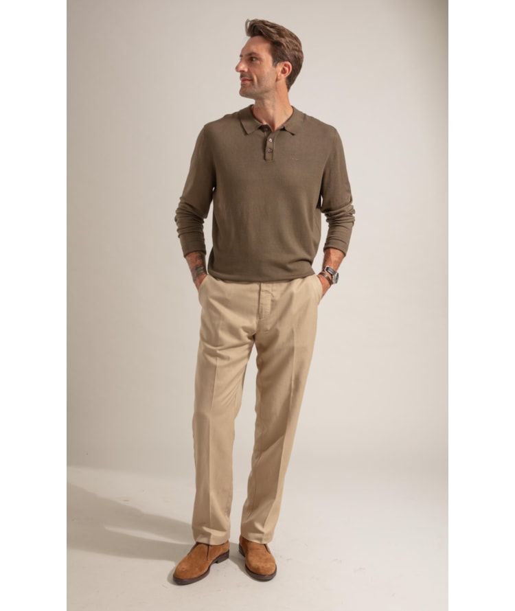Tricot Polo Manga Longa Castor