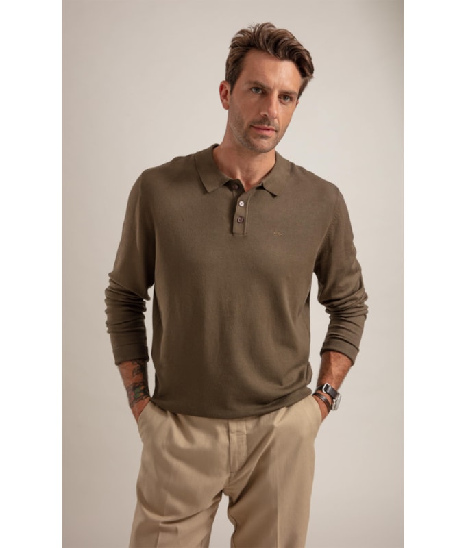 Tricot Polo Manga Longa Castor