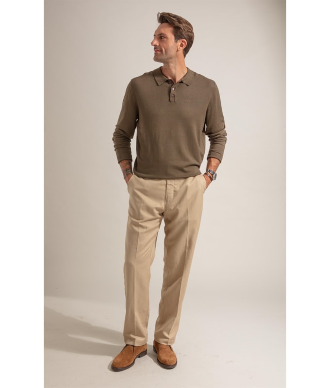 Tricot Polo Manga Longa Castor