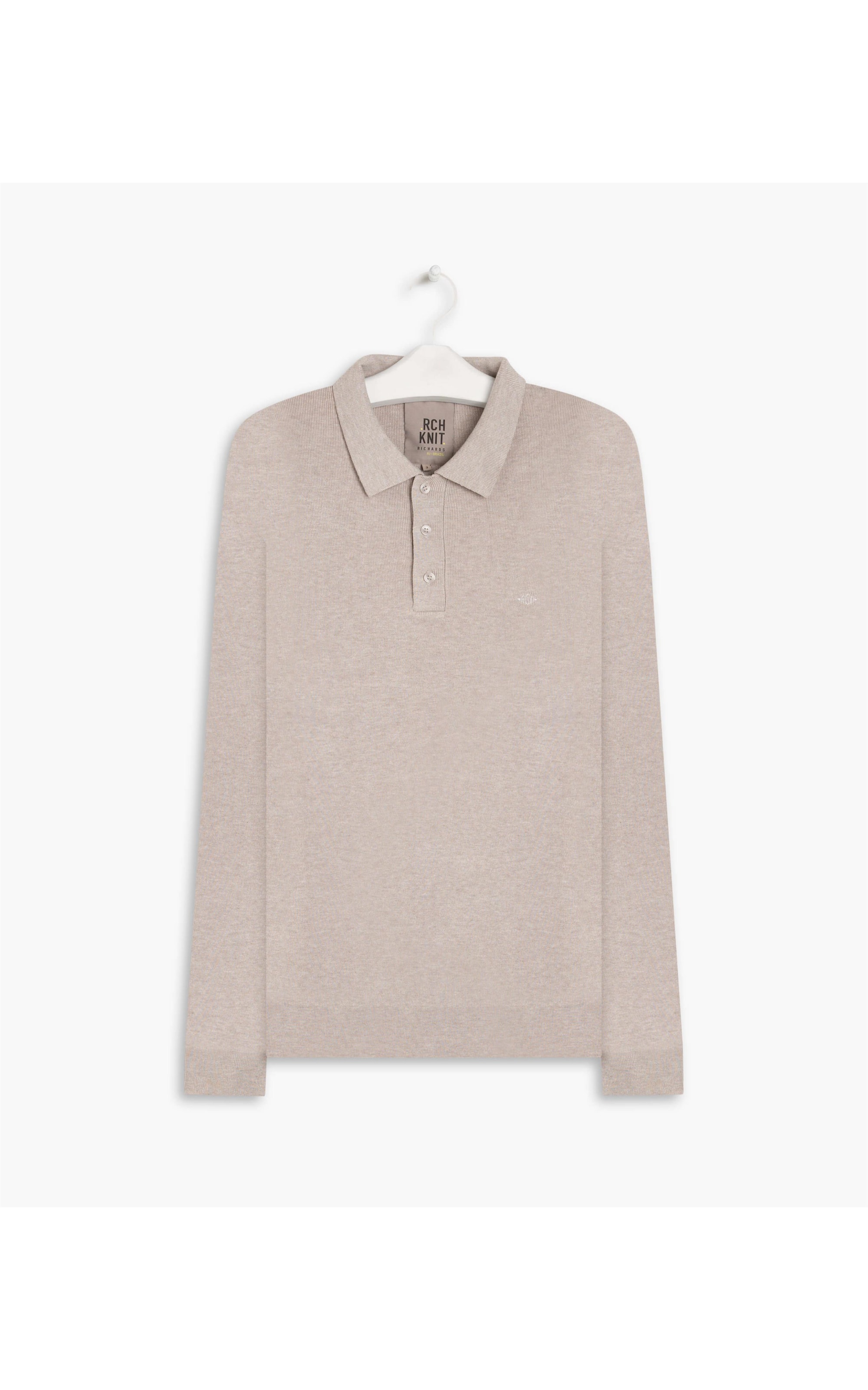 Tricot Polo Manga Longa Cinza Claro