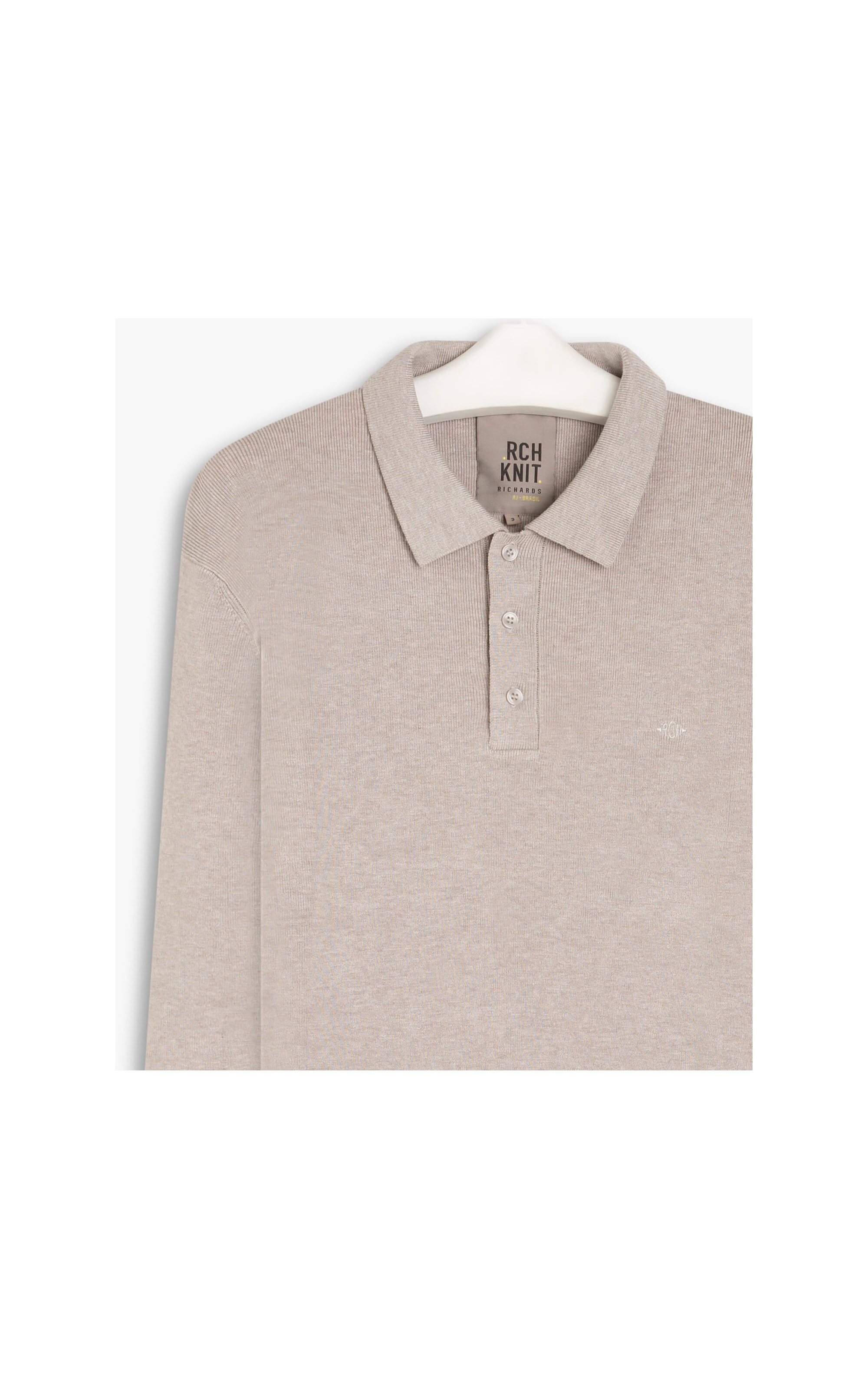 Tricot Polo Manga Longa Cinza Claro