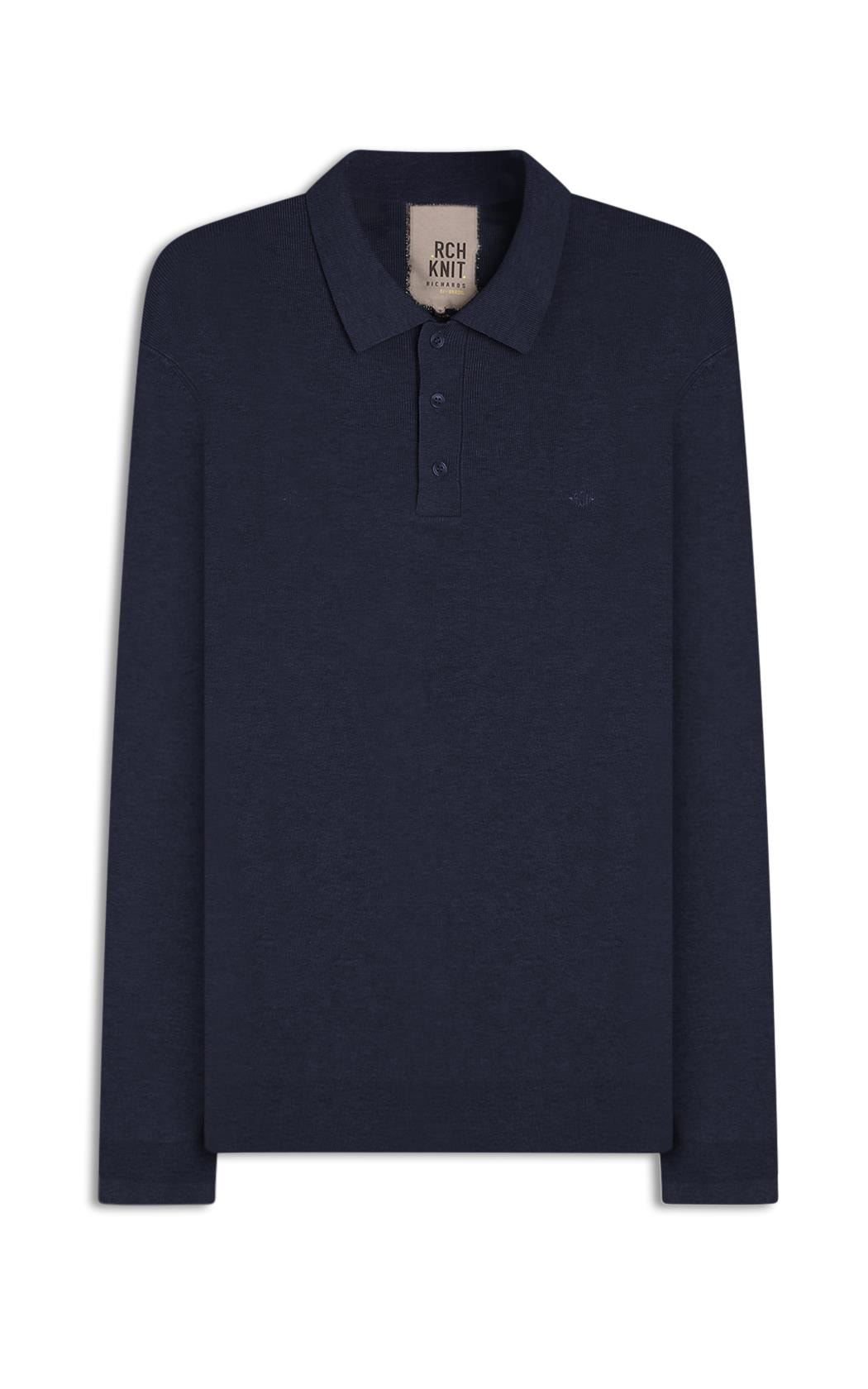 Tricot Polo Manga Longa Dark Navy