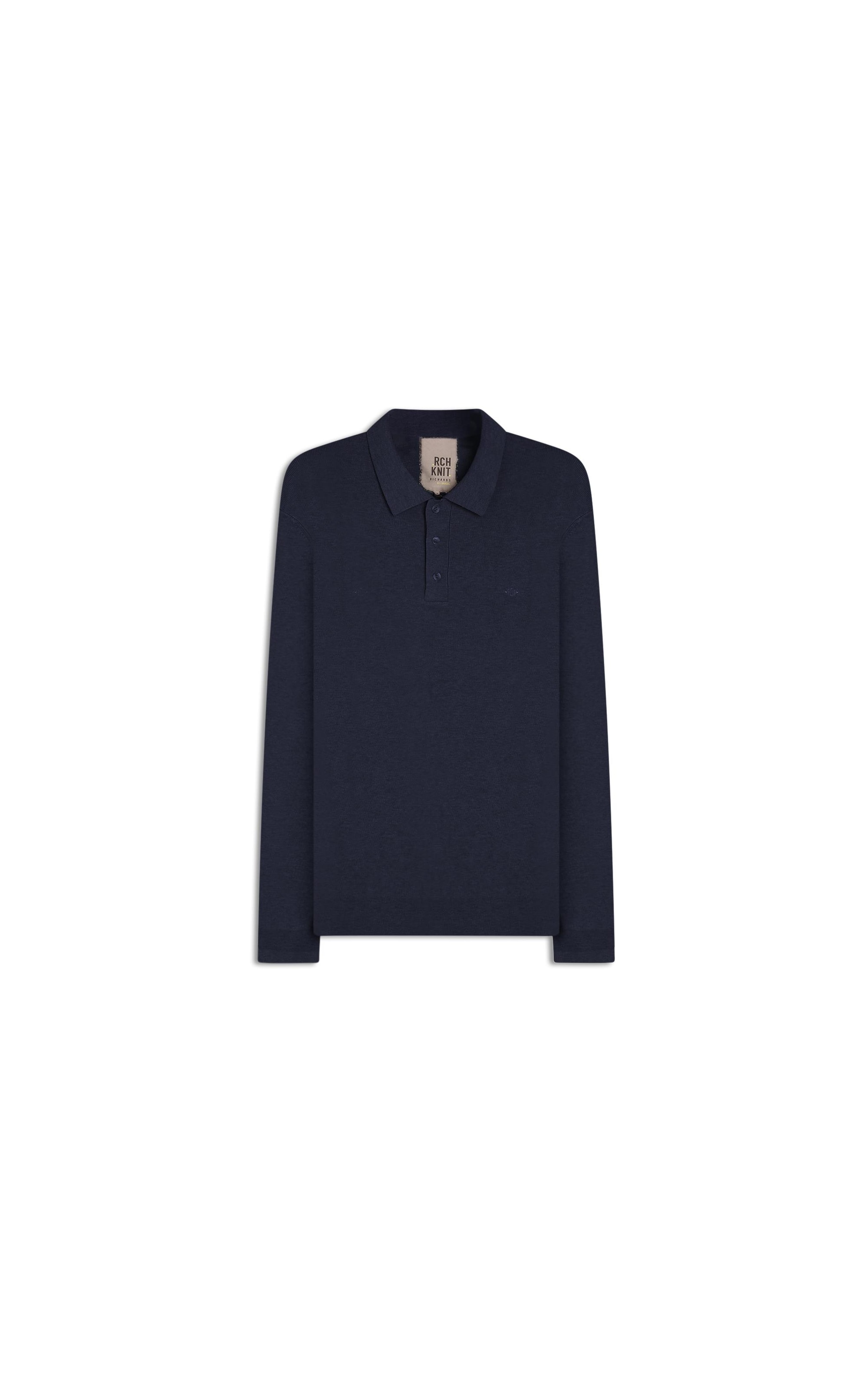 Tricot Polo Manga Longa Dark Navy