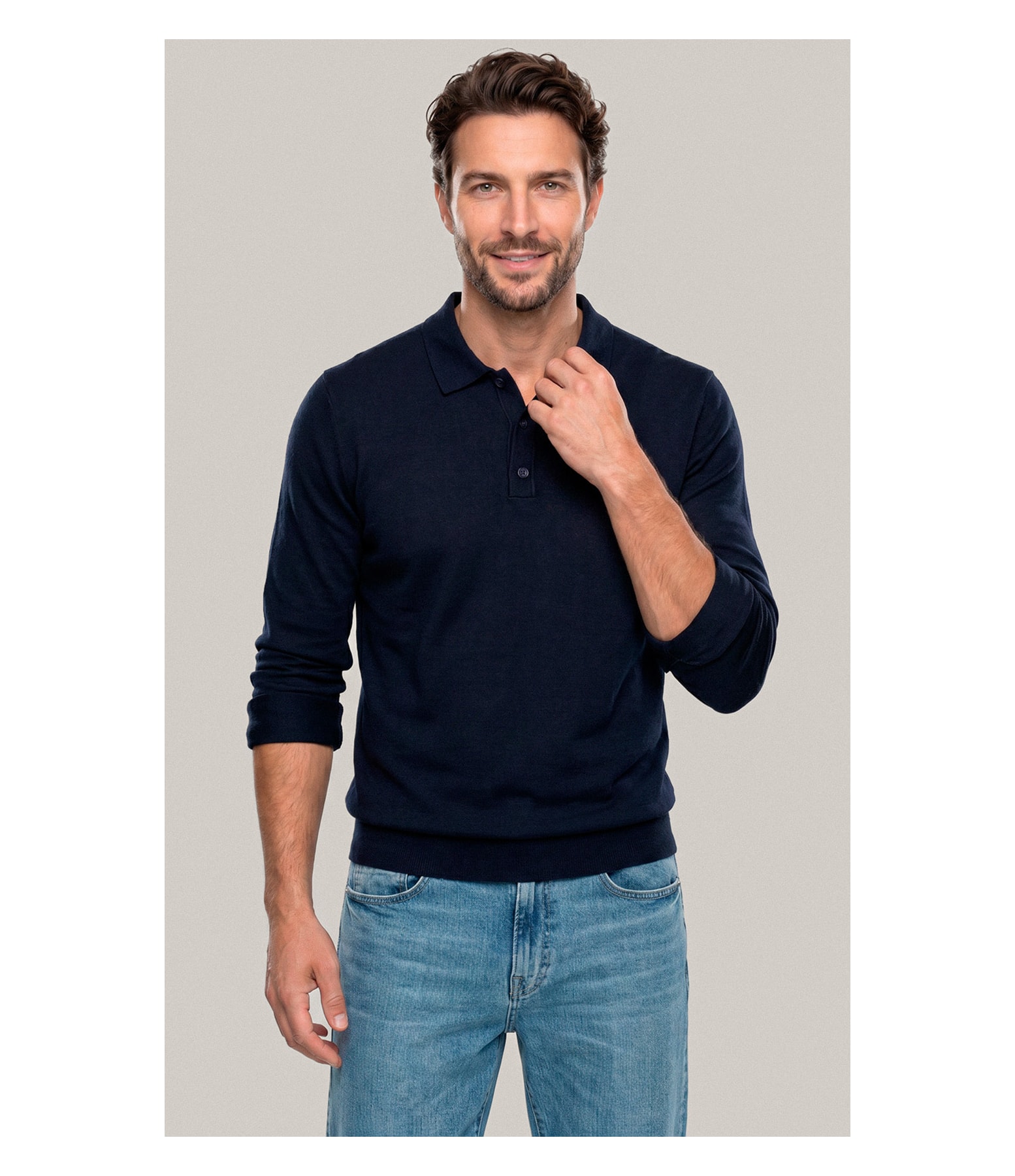 Tricot Polo Manga Longa  Dark Navy