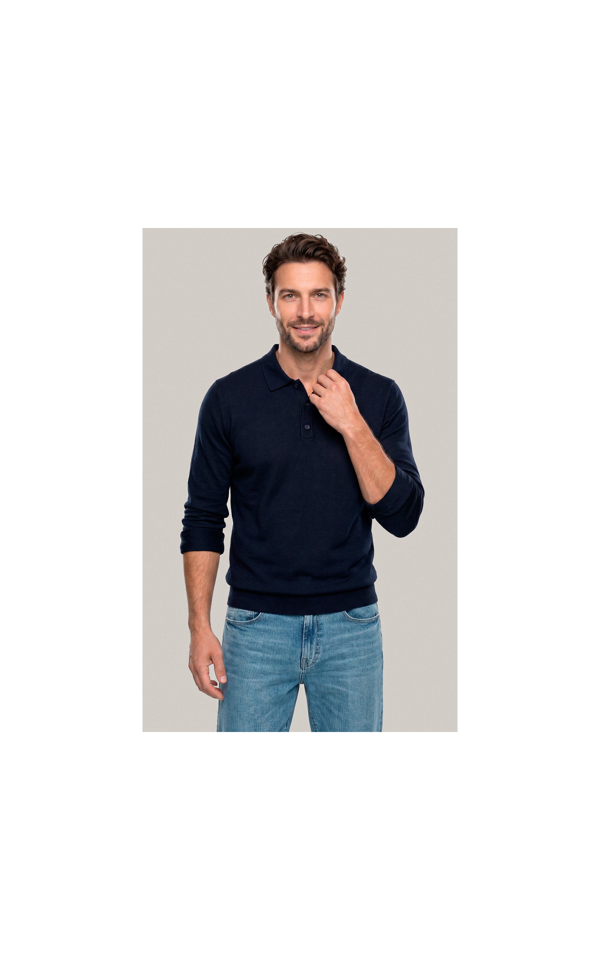 Tricot Polo Manga Longa  Dark Navy