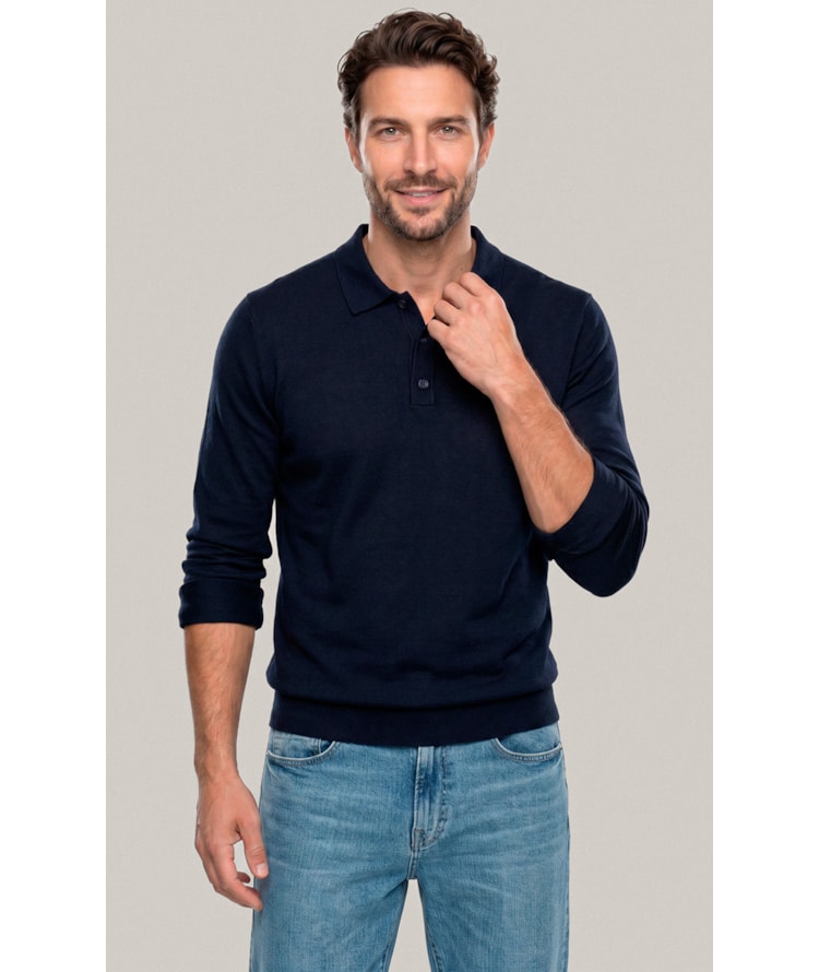 Tricot Polo Manga Longa  Dark Navy