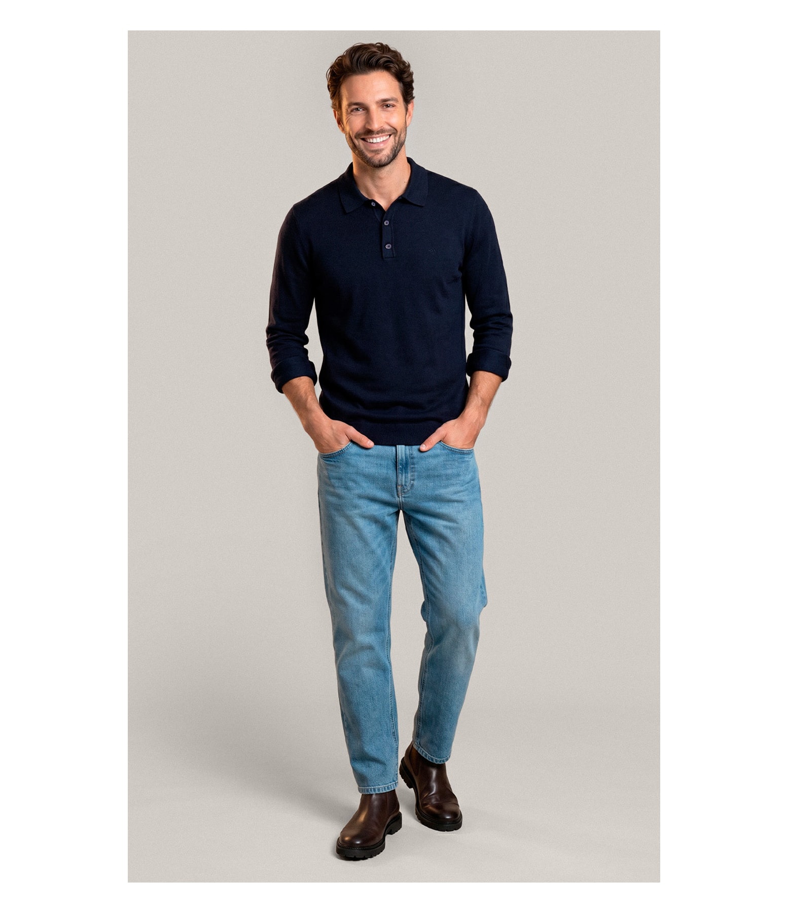 Tricot Polo Manga Longa  Dark Navy