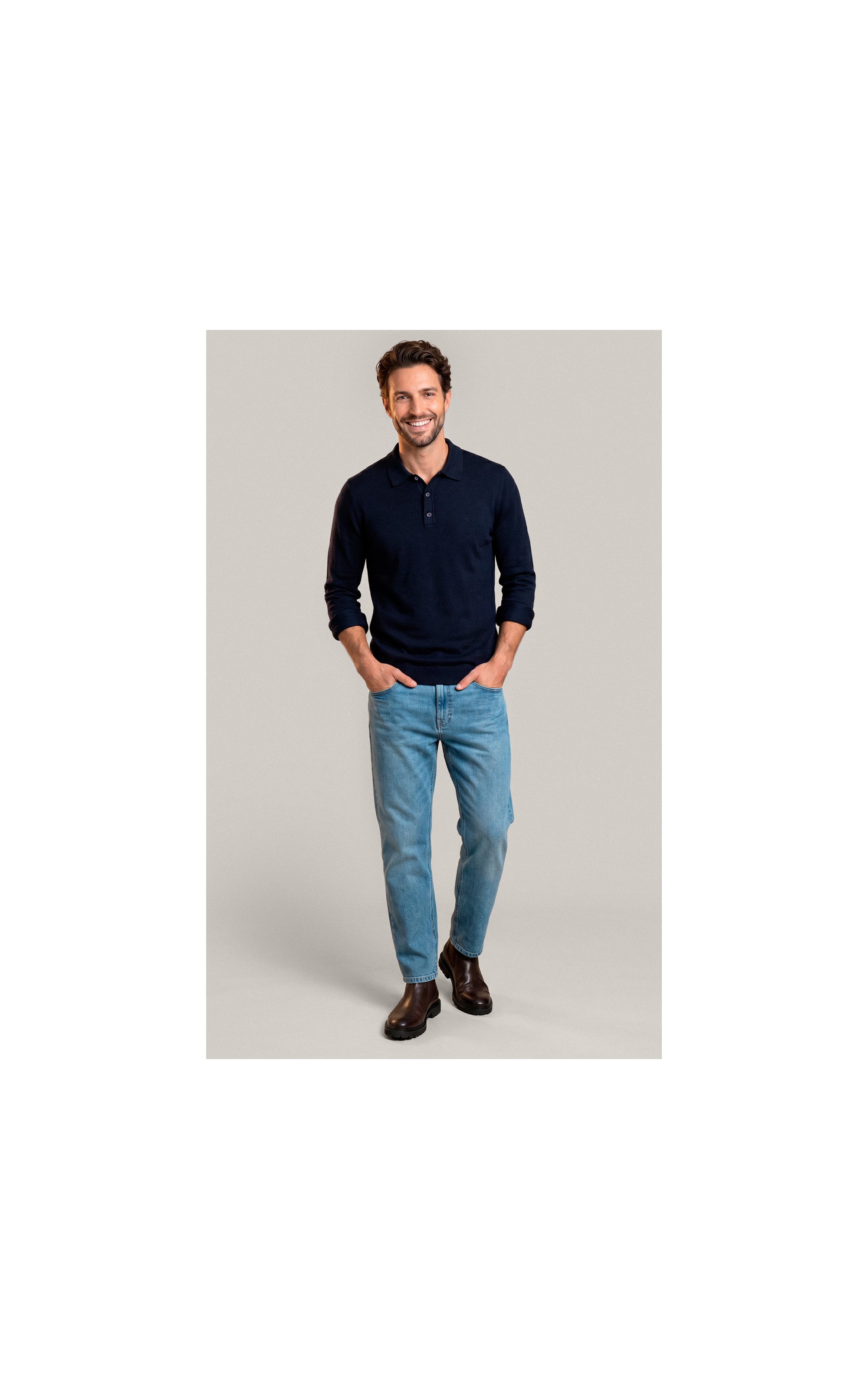 Tricot Polo Manga Longa  Dark Navy