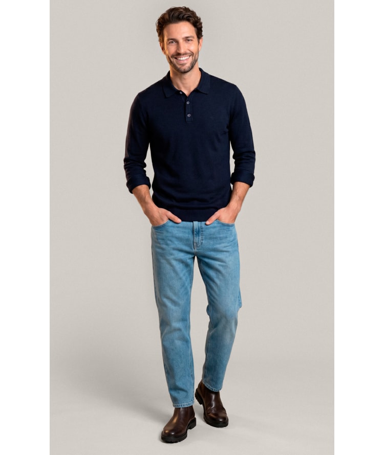 Tricot Polo Manga Longa  Dark Navy