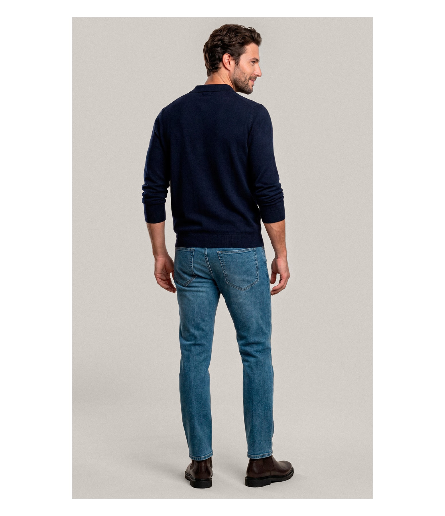 Tricot Polo Manga Longa  Dark Navy