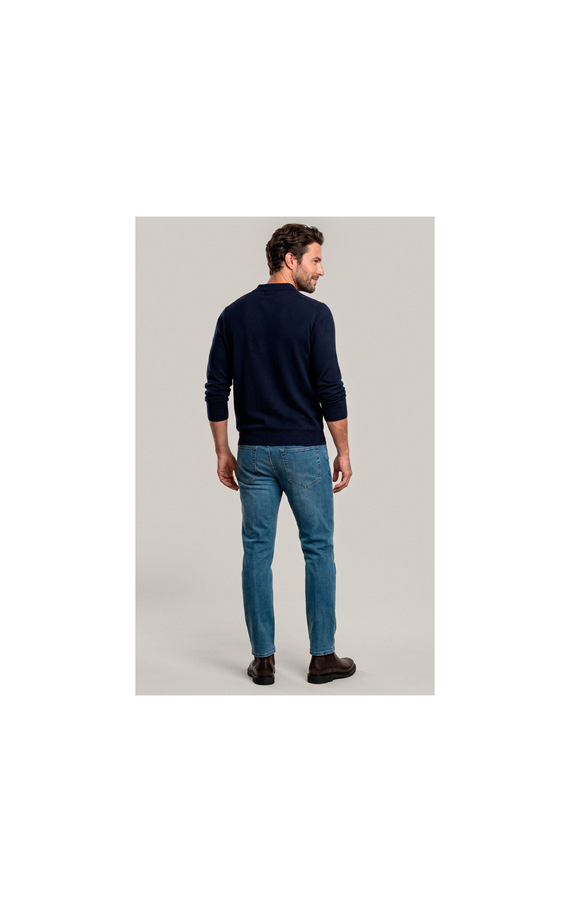 Tricot Polo Manga Longa  Dark Navy