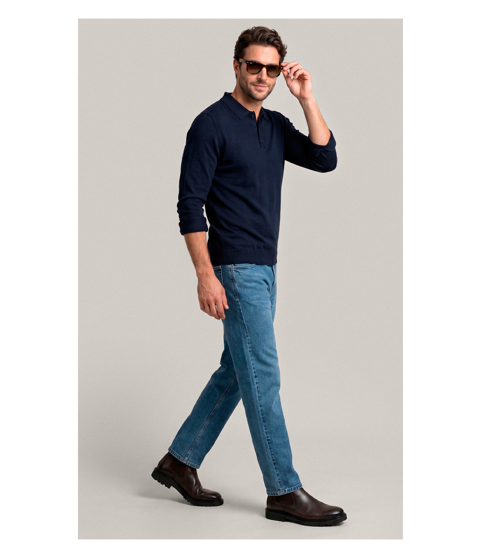 Tricot Polo Manga Longa  Dark Navy