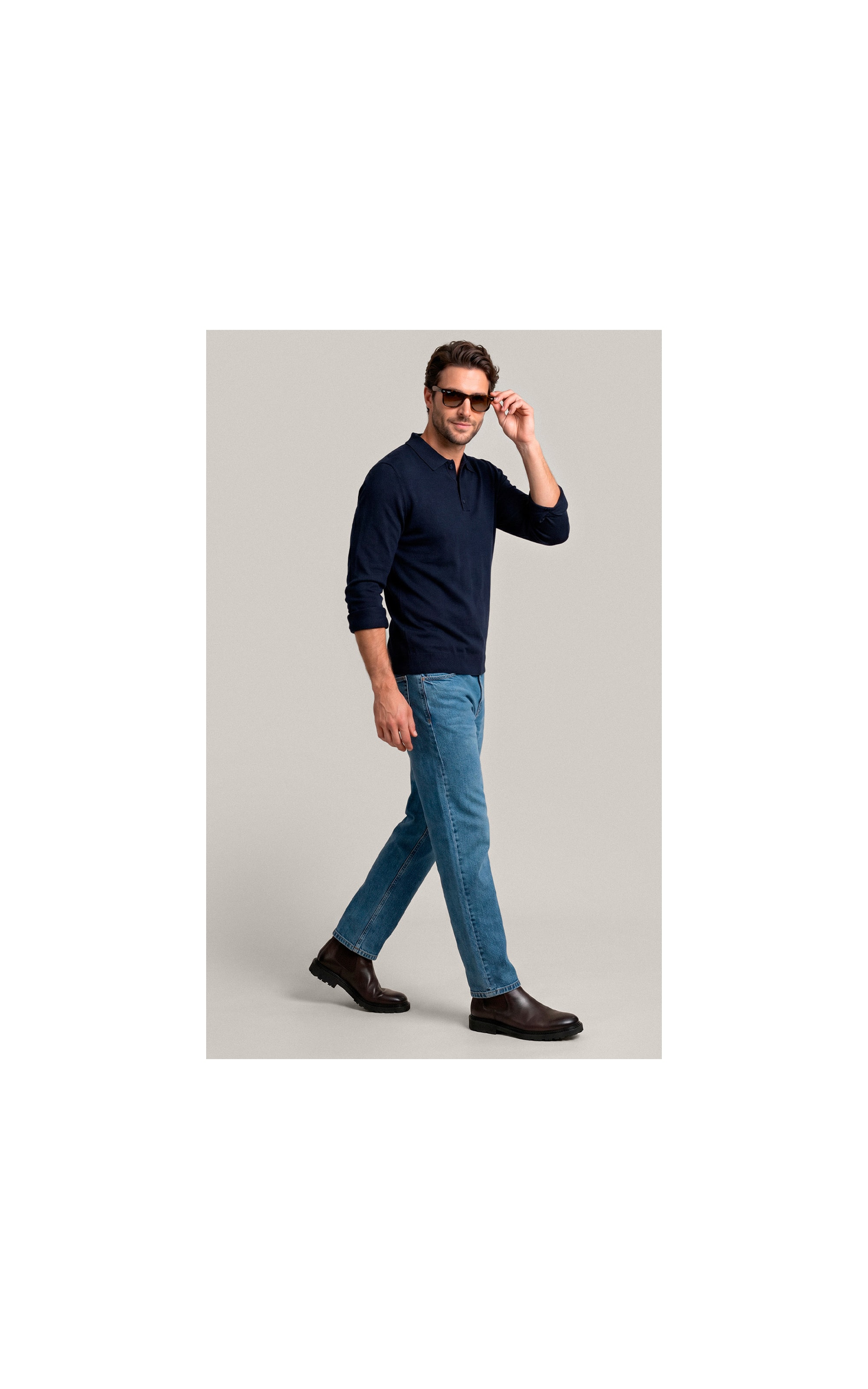 Tricot Polo Manga Longa  Dark Navy