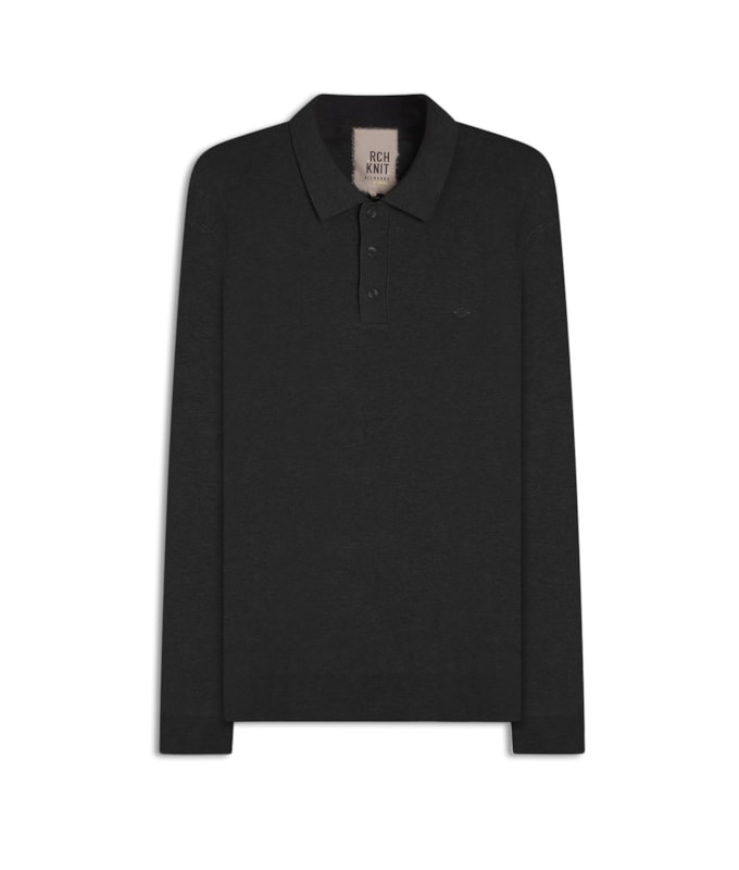 Tricot Polo Manga Longa Preto