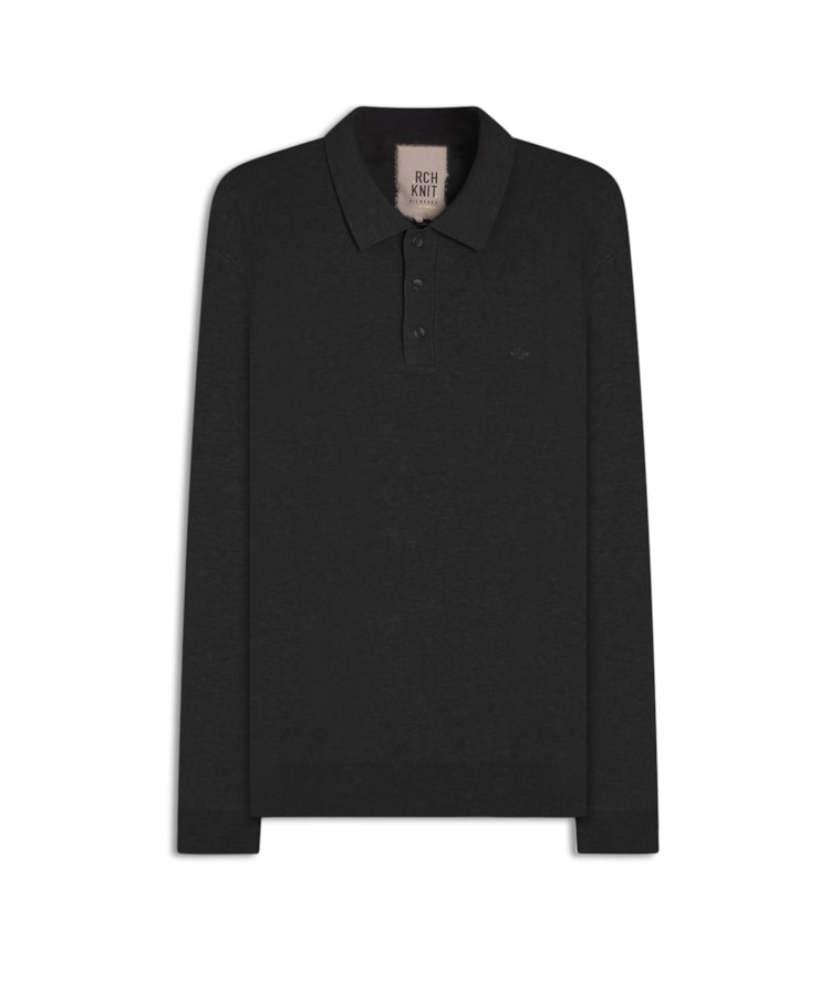 Tricot Polo Manga Longa Preto