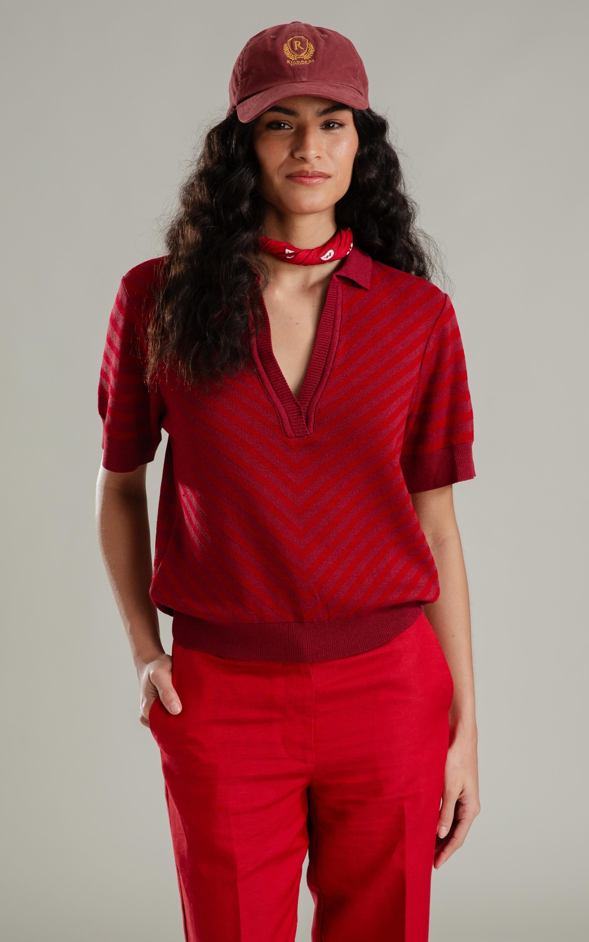 Tricot Polo Margot Listrado Modal Vinho