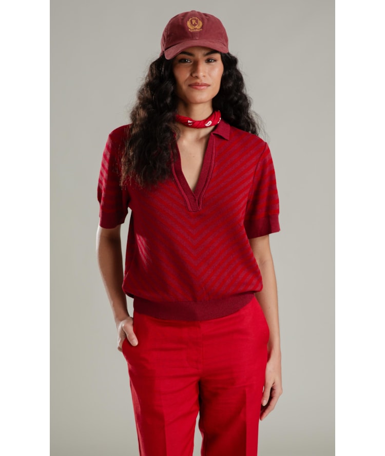 Tricot Polo Margot Listrado Modal Vinho