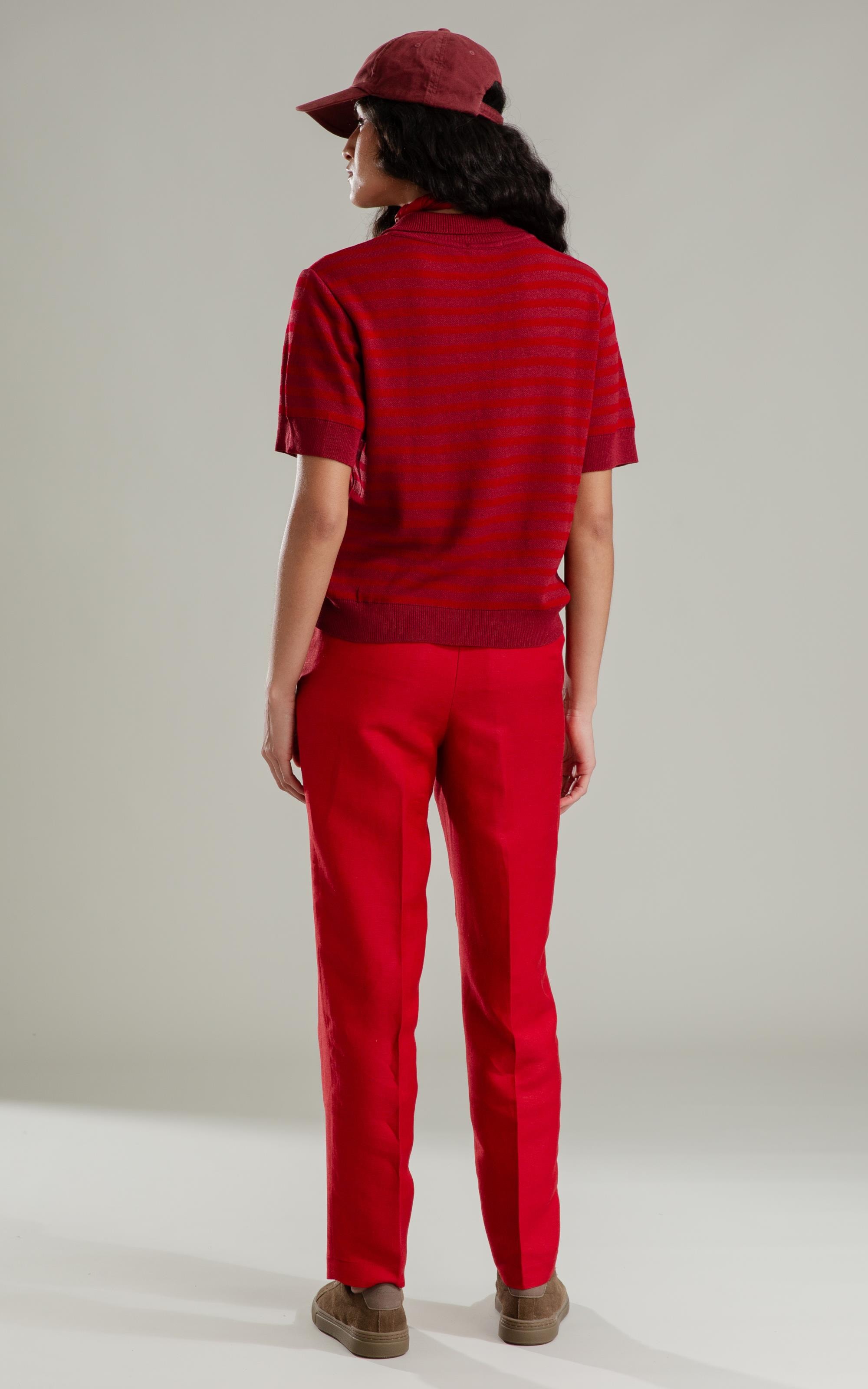 Tricot Polo Margot Listrado Modal Vinho