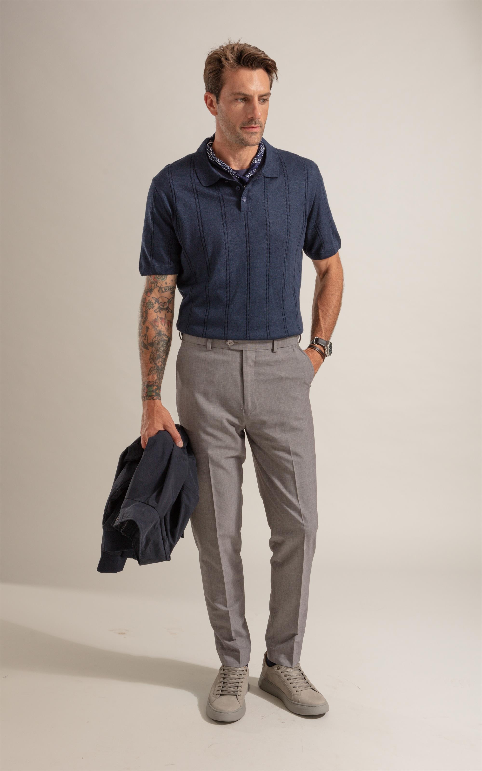 Tricot Polo Monza Mescla Marinho Mescla