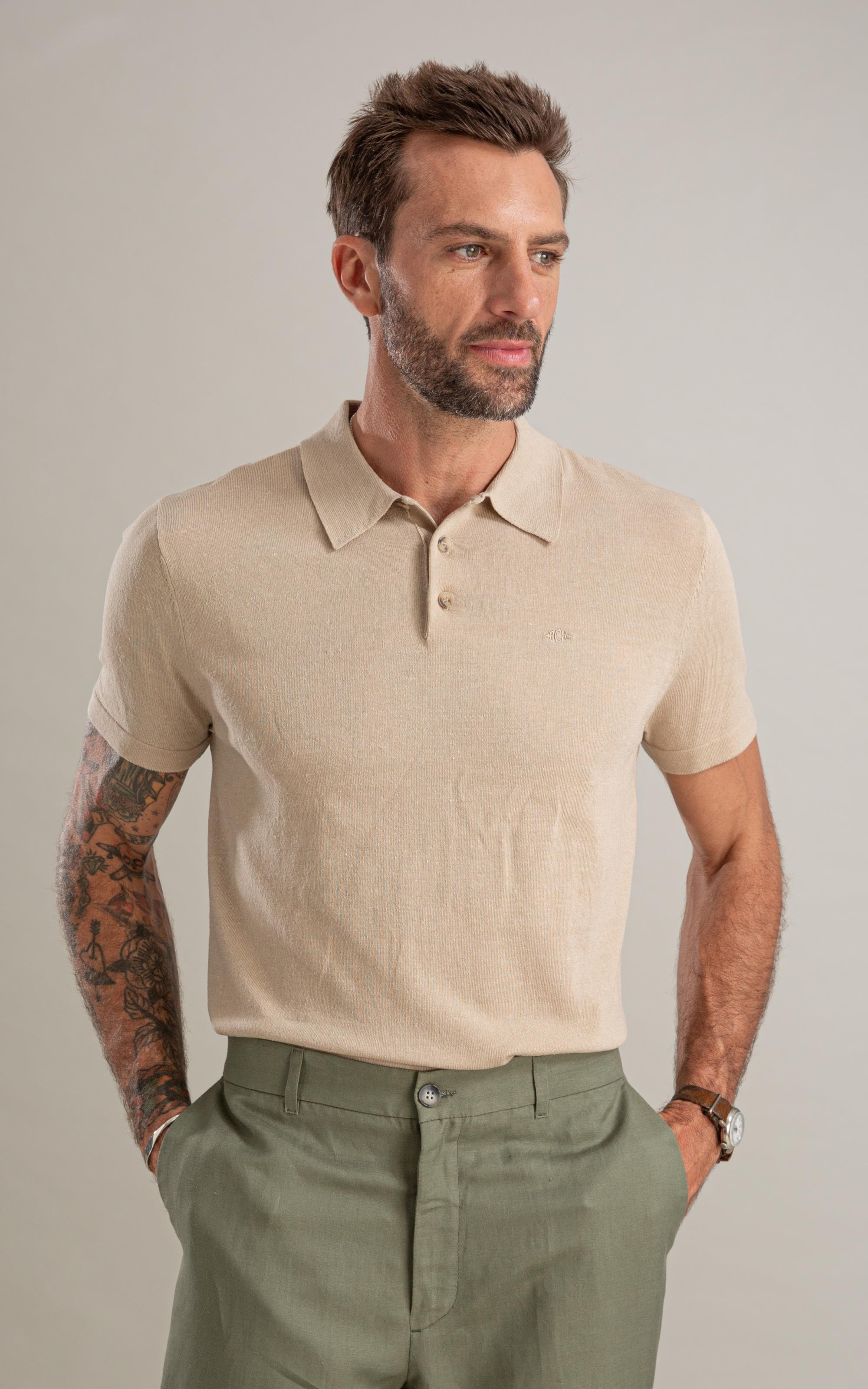 Tricot Polo Rael Linho Natural