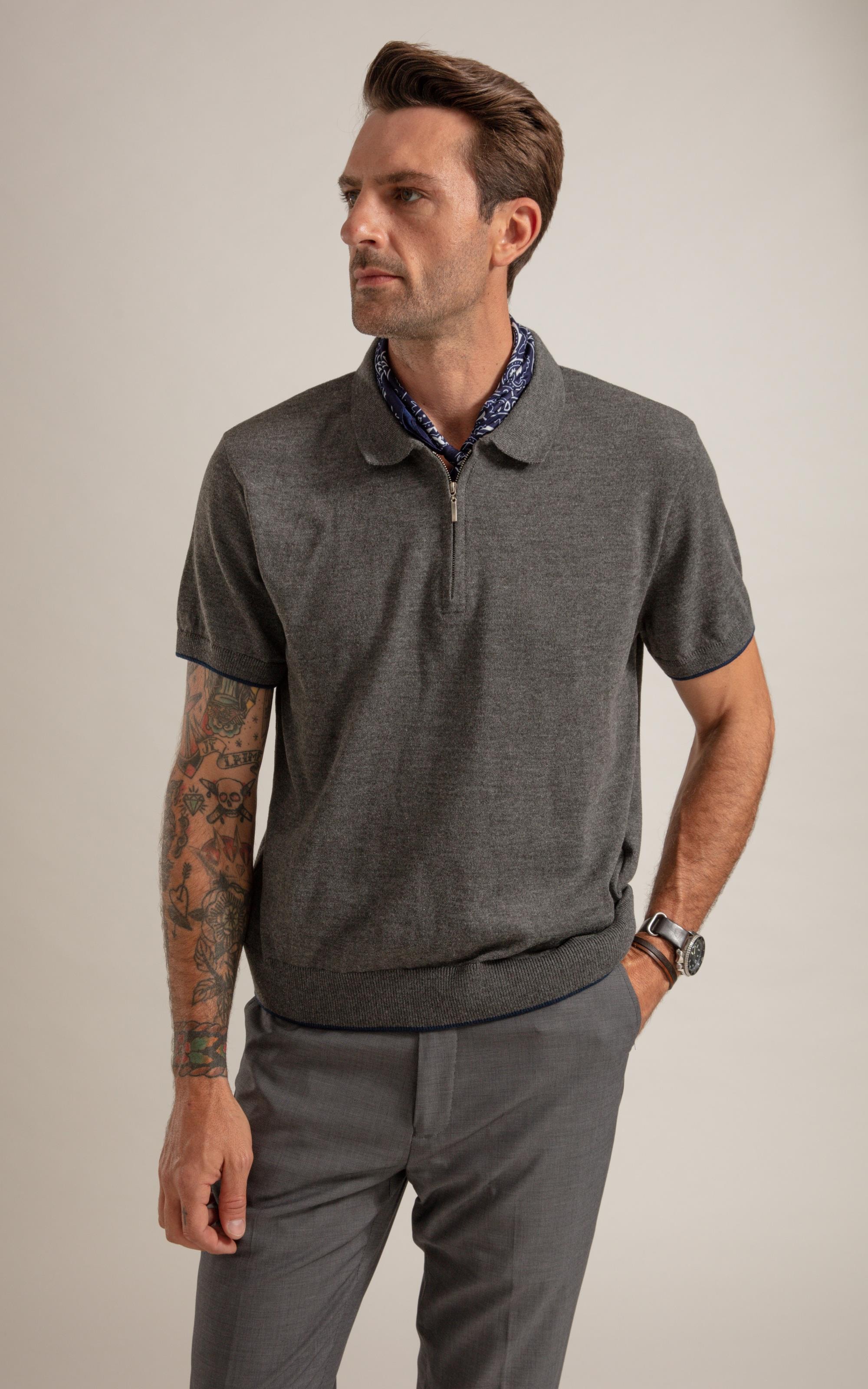 Tricot Polo Reggio Zíper Tech Chumbo Mescla