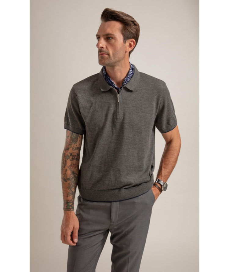 Tricot Polo Reggio Zíper Tech Chumbo Mescla