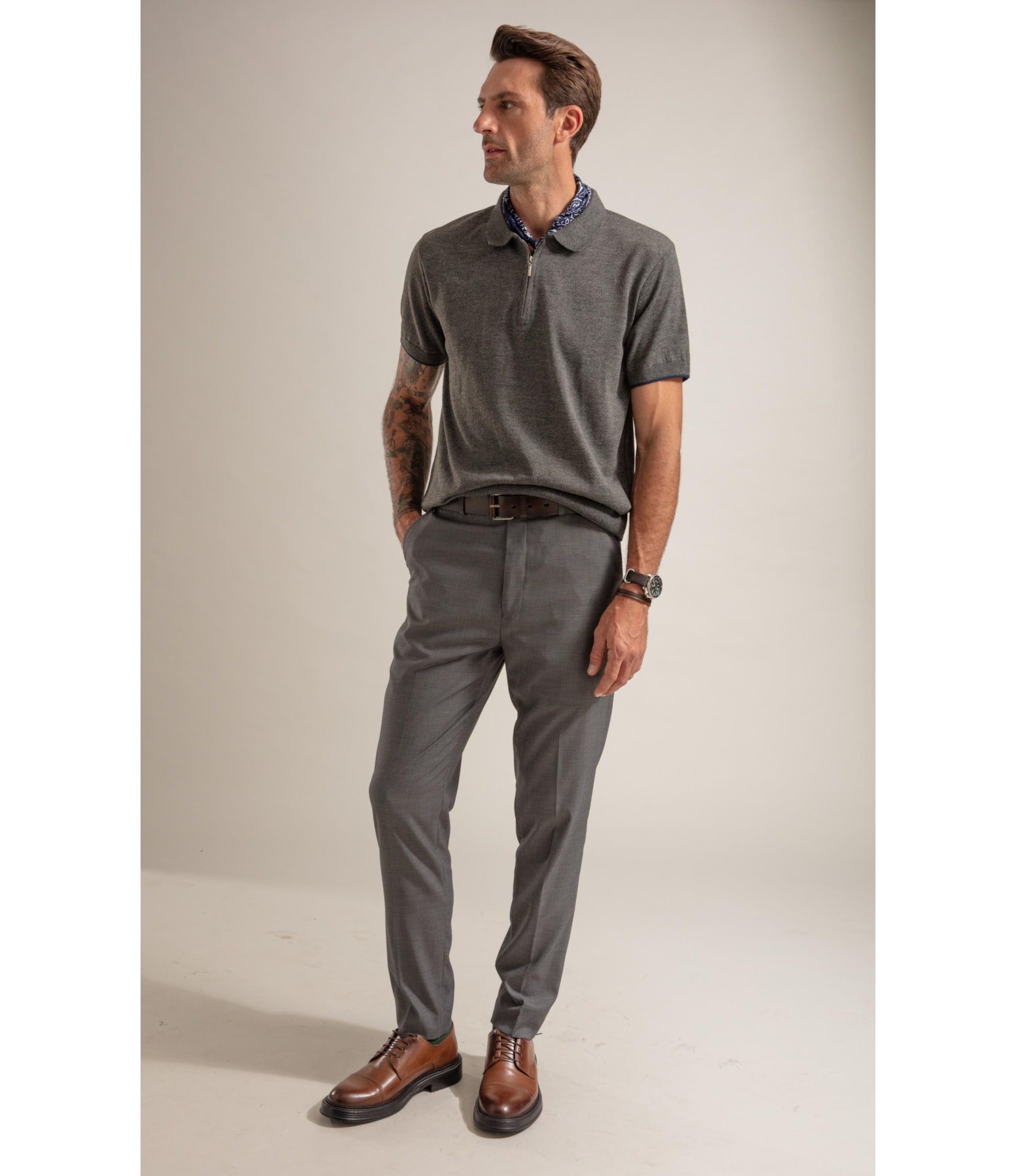 Tricot Polo Reggio Zíper Tech Chumbo Mescla